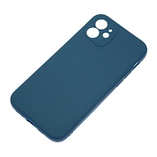 Чехол накладка для APPLE iPhone 12, силикон, бархат, цвет темно синий