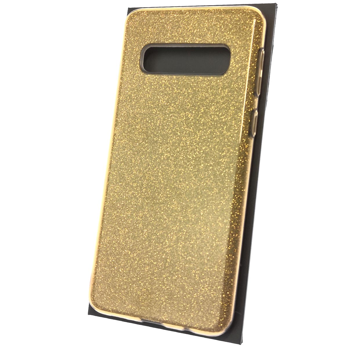 Чехол накладка Shine для SAMSUNG Galaxy S10 (SM-G973), силикон, блестки, цвет золотистый