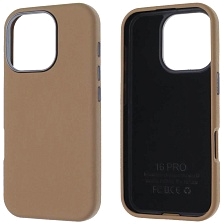 Чехол накладка для APPLE iPhone 16 Pro (6.3"), силикон, пластик, текстура кожи, бархат, цвет коричневый