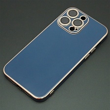 Чехол накладка для APPLE iPhone 14 Pro Max, силикон, стекло, защита камеры, цвет темно сине золотистый
