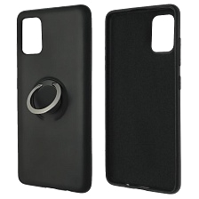 Чехол накладка RING для SAMSUNG Galaxy A51 (SM-A515), силикон, бархат, кольцо держатель, цвет черный
