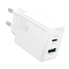 СЗУ (Сетевое зарядное устройство) HOCO N69 Nuevo, 1 USB Type C, 1 USB A, PD20W, QC3.0, цвет белый СЗУ (Сетевое зарядное устройство) HOCO N69 Nuevo, 1 USB Type C, 1 USB A, PD20W, QC3.0, цвет белый