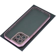 Чехол накладка для APPLE iPhone 13 Pro Max, силикон, защита камеры, стразы, цвет окантовки розовое золото