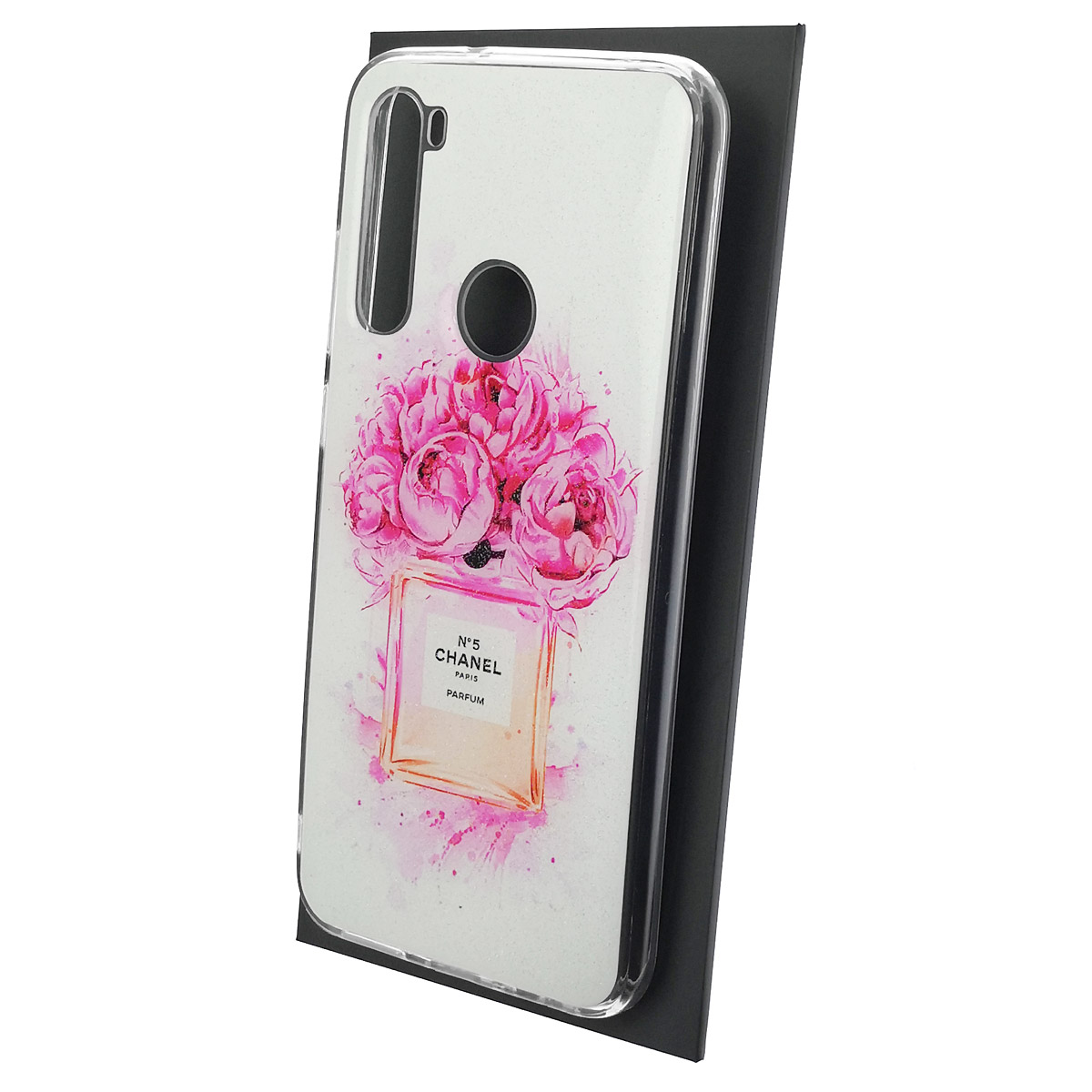 Чехол накладка для XIAOMI Redmi Note 8, силикон, глянцевый, блестки, рисунок Chanel номер 5 Paris Parfum