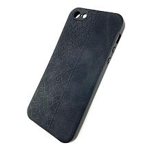 Чехол накладка для APPLE iPhone 5, 5S, SE, силикон, имитация под кожу, цвет черный.