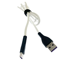 USB Дата-кабель "R18" Type-C USB 3.0 силиконовый эластичный, морозоустойчивый, длина 1 метр, белого цвета, фиолетовые контакты.