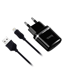 HOCO C12 Универсальная Dual USB зарядка + кабель APPLE Lightning 8 pin Hoco Smart C12, цвет черный.