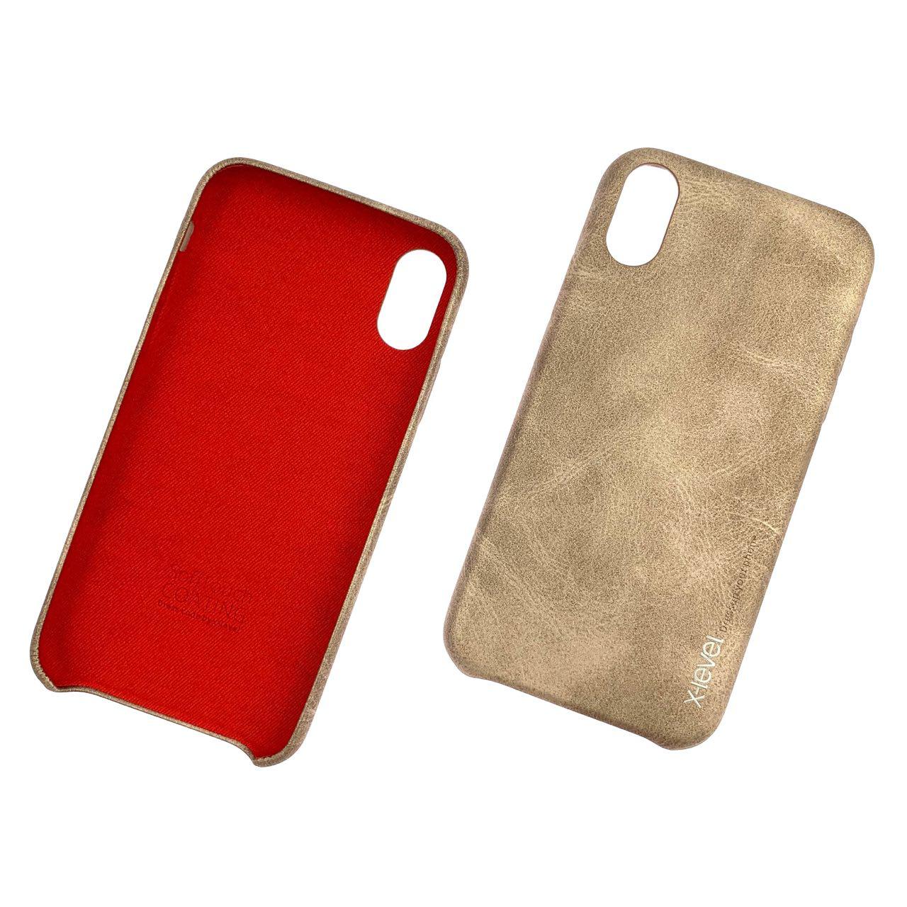 Чехол накладка для APPLE iPhone XR, силикон, имитация кожи, цвет золотистый.