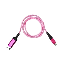 Кабель DENMEN D25T USB Type C, LED подсветка, 2.4A, длина 1 метр, цвет фуксия