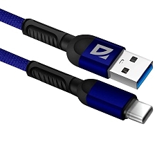 Кабель Defender F167 USB Type C, нейлон, длина 1 метр, цвет темно синий Кабель Defender F167 USB Type C, нейлон, длина 1 метр, цвет темно синий