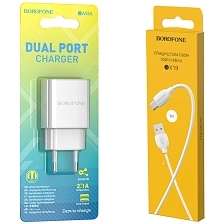 СЗУ (Сетевое зарядное устройство) с кабелем Micro USB, 2.1A, 2 USB A, длина 1 метр, цвет белый СЗУ (Сетевое зарядное устройство) с кабелем Micro USB, 2.1A, 2 USB A, длина 1 метр, цвет белый