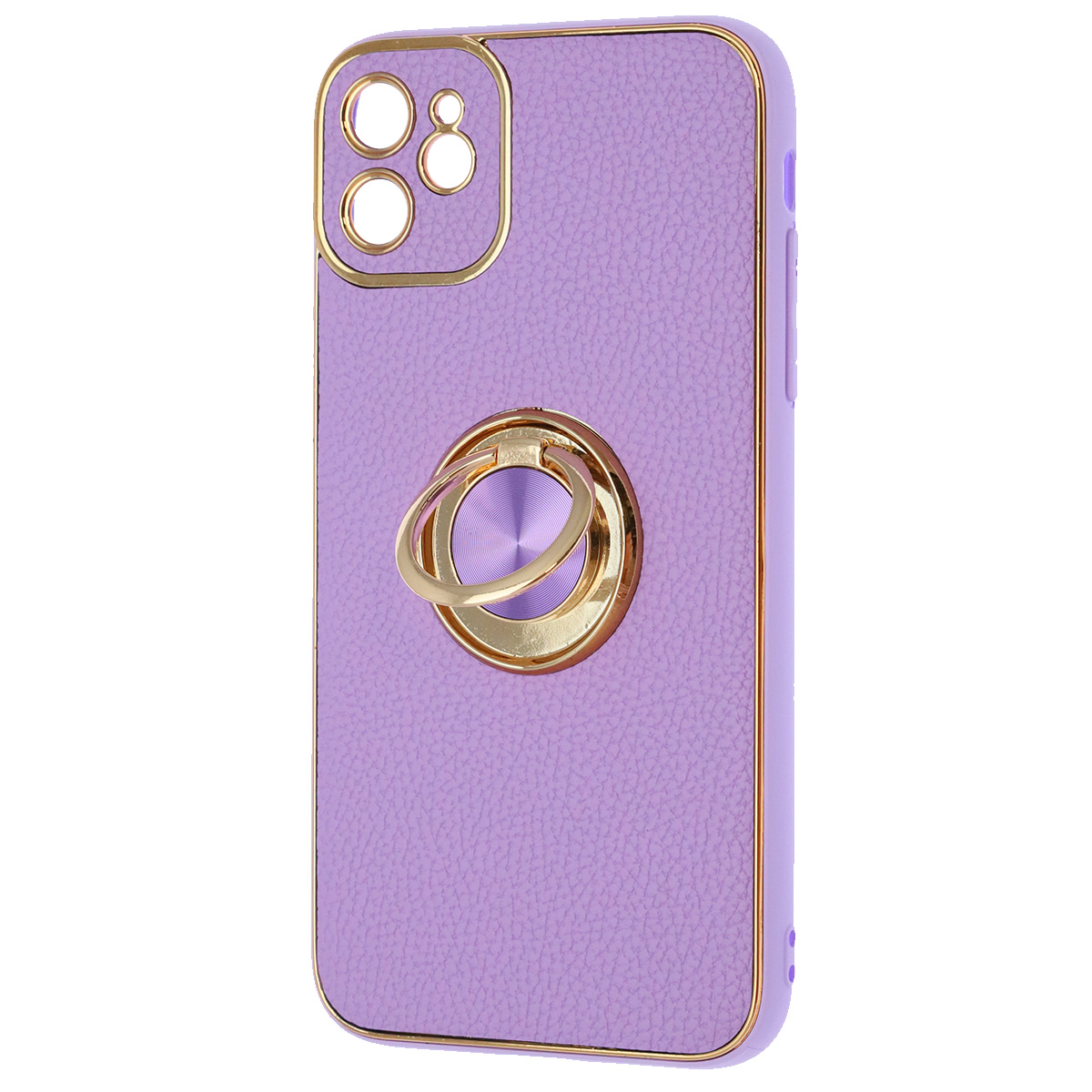 Чехол накладка для APPLE iPhone 11, силикон, пластик, экокожа, металл, кольцо держатель, защита камеры, цвет сиреневый