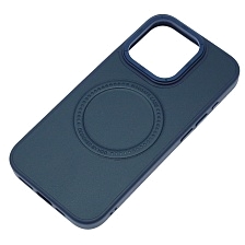 Чехол накладка Creative Stylish с поддержкой MagSafe для APPLE iPhone 15 Pro, защита камеры, экокожа, бархат, цвет темно синий