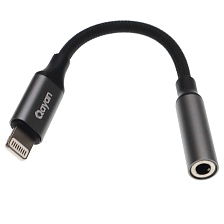 Аудио кабель, переходник QAYAN QAC-198 Lightning 8 pin (папа) на AUX (Jack 3.5 мм) (мама), нейлон, длина 12 см, цвет черный