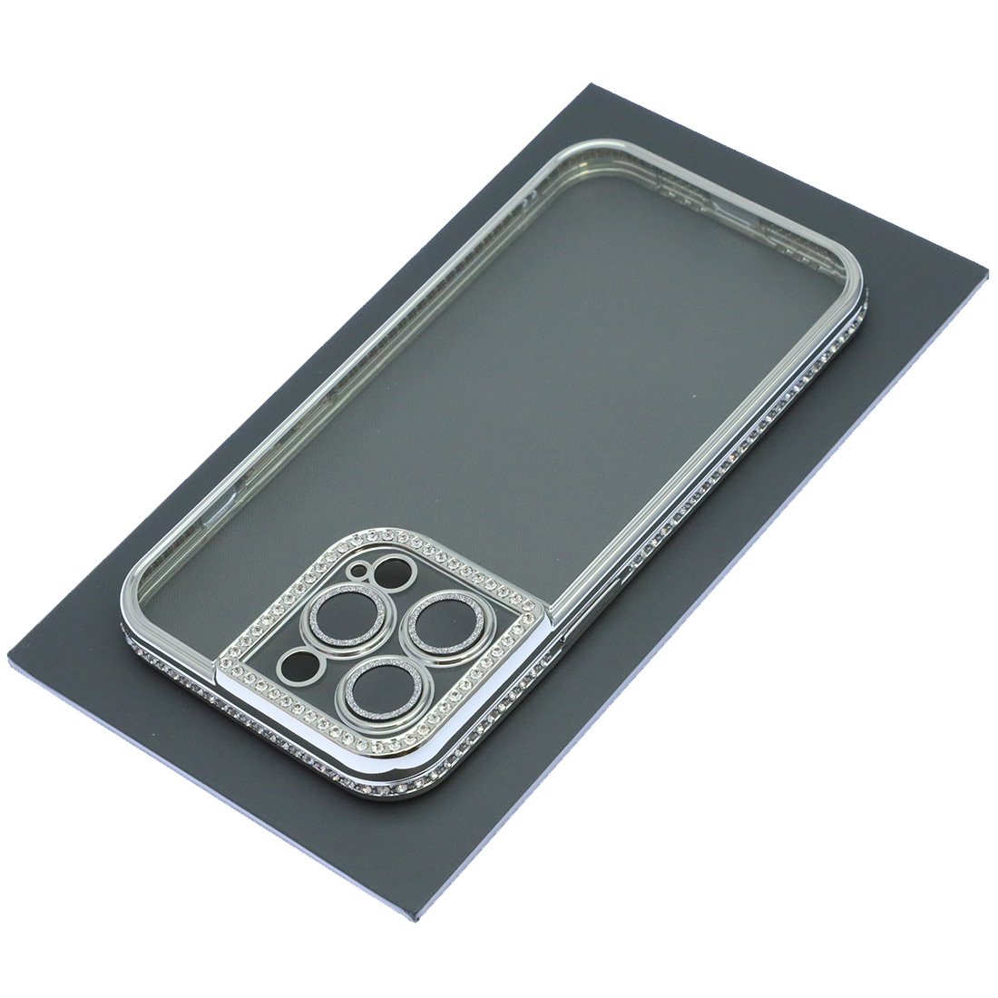 Чехол накладка для APPLE iPhone 13 Pro, силикон, защита камеры, стразы, цвет окантовки серебристый Чехол накладка для APPLE iPhone 13 Pro, силикон, защита камеры, стразы, цвет окантовки серебристый