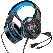 Игровая гарнитура (наушники с микрофоном) проводная, полноразмерная, HOCO W104 Drift, RGB подсветка, цвет синий
