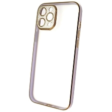 Чехол накладка для APPLE iPhone 12 Pro MAX (6.7"), силикон, пластик, стразы, защита камеры, цвет окантовки светло фиолетовый