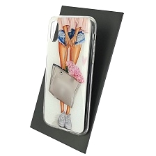 Чехол накладка для APPLE iPhone X, iPhone XS, силикон, рисунок сумка с цветами