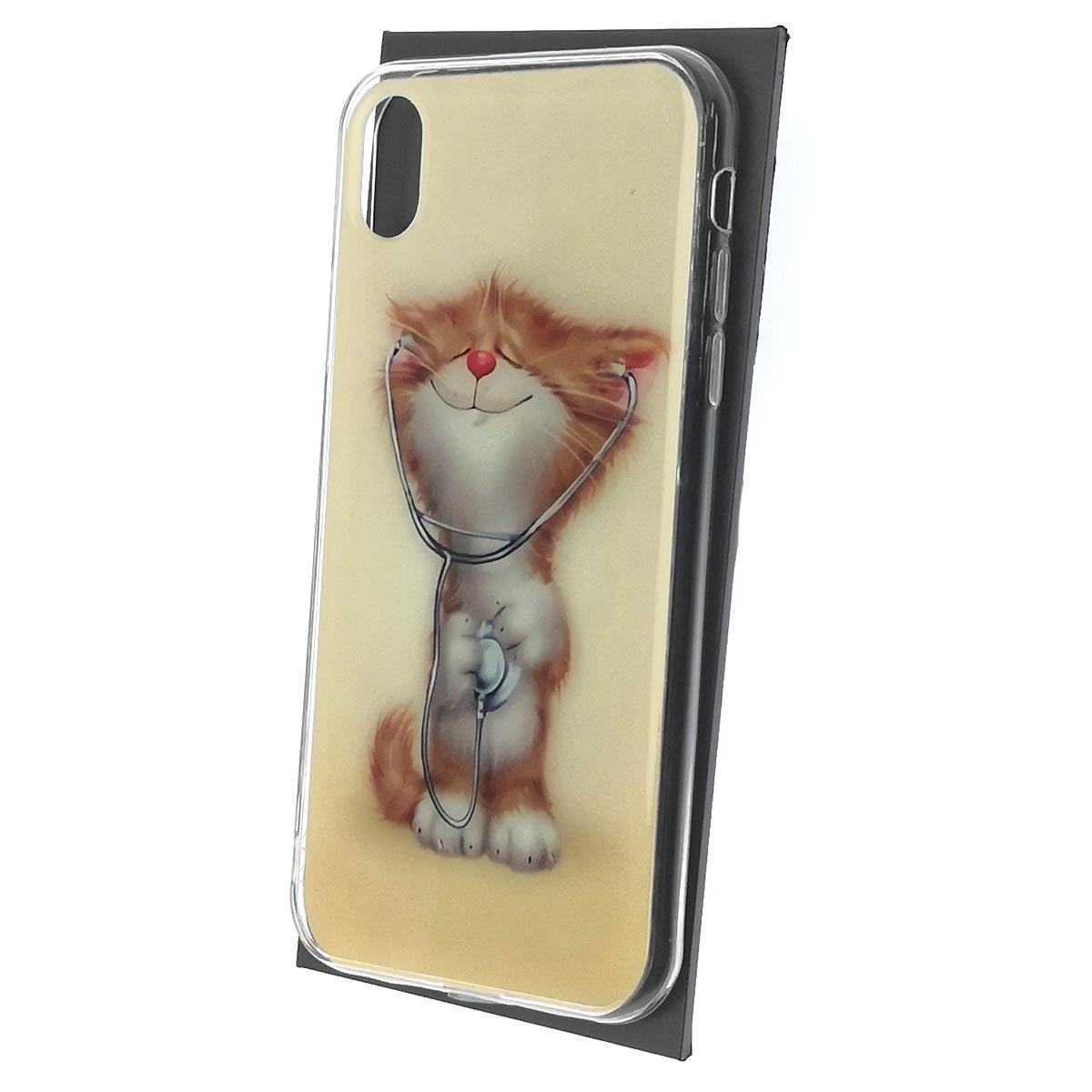 Чехол накладка для APPLE iPhone XR, силикон, рисунок Кот с стетоскопом