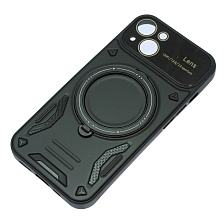 Чехол накладка Security Case с поддержкой MagSafe для APPLE iPhone 13, силикон, защита камеры, подставка, цвет черный