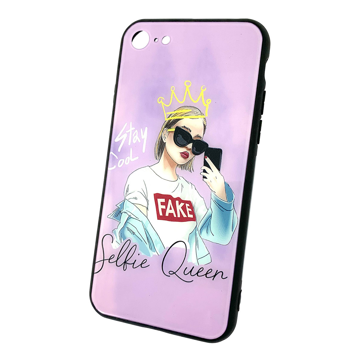 Чехол накладка для APPLE iPhone 7, силикон, стекло, рисунок Королева селфи.