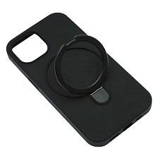 Чехол накладка для APPLE iPhone 15, кольцо держатель, силикон, бархат, цвет черный