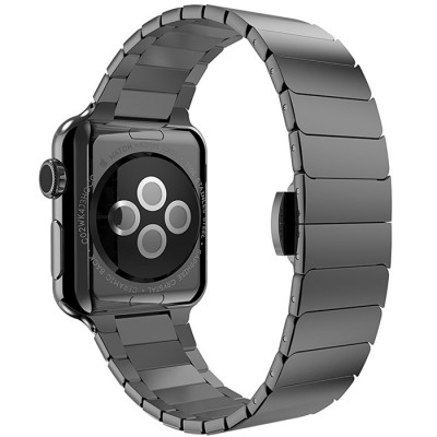 Ремешок для Apple Watch блочный нержавеющая сталь, 38/40 mm, со скрытым замком застежки, цвет черный.