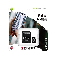 Карта памяти MicroSDXC 64GB KINGSTON CANVAS Select Plus Class 10, 100MB/s, с адаптером