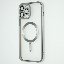 Чехол накладка FASHION CASE с поддержкой MagSafe для APPLE iPhone 13 Pro Max, силикон, защита камеры, цвет окантовки серебристый