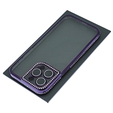 Чехол накладка для APPLE iPhone 14 Pro Max, силикон, защита камеры, стразы, цвет окантовки фиолетовый