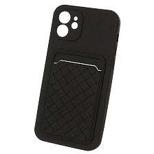 Чехол накладка CARD CASE для APPLE iPhone 12 (6.1"), силикон, отдел для карт, цвет черный