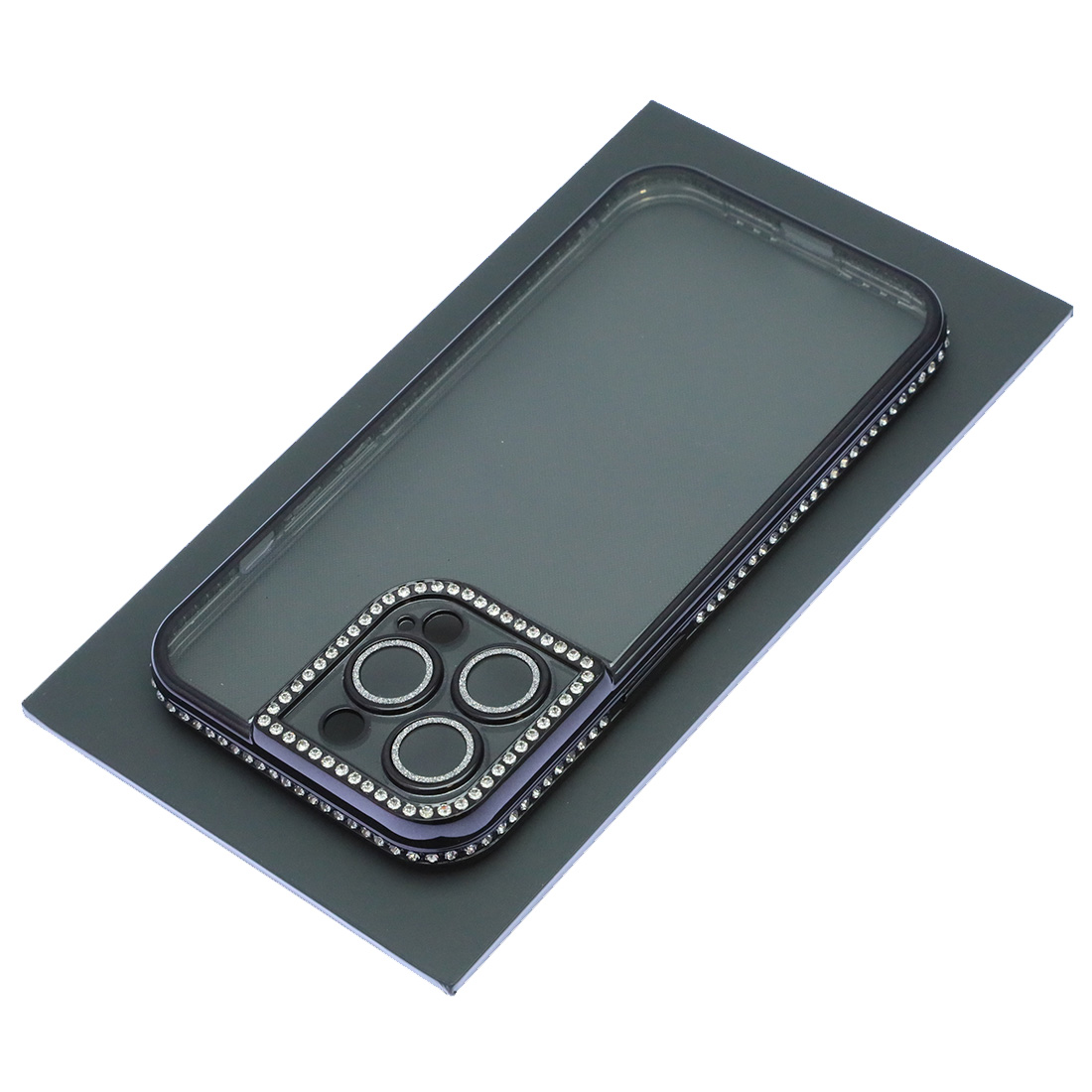 Чехол накладка для APPLE iPhone 13 Pro, силикон, защита камеры, стразы, цвет окантовки черный