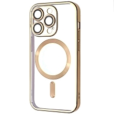 Чехол накладка FASHION CASE с поддержкой MagSafe для APPLE iPhone 14 Pro, силикон, защита камеры, цвет окантовки золотистый