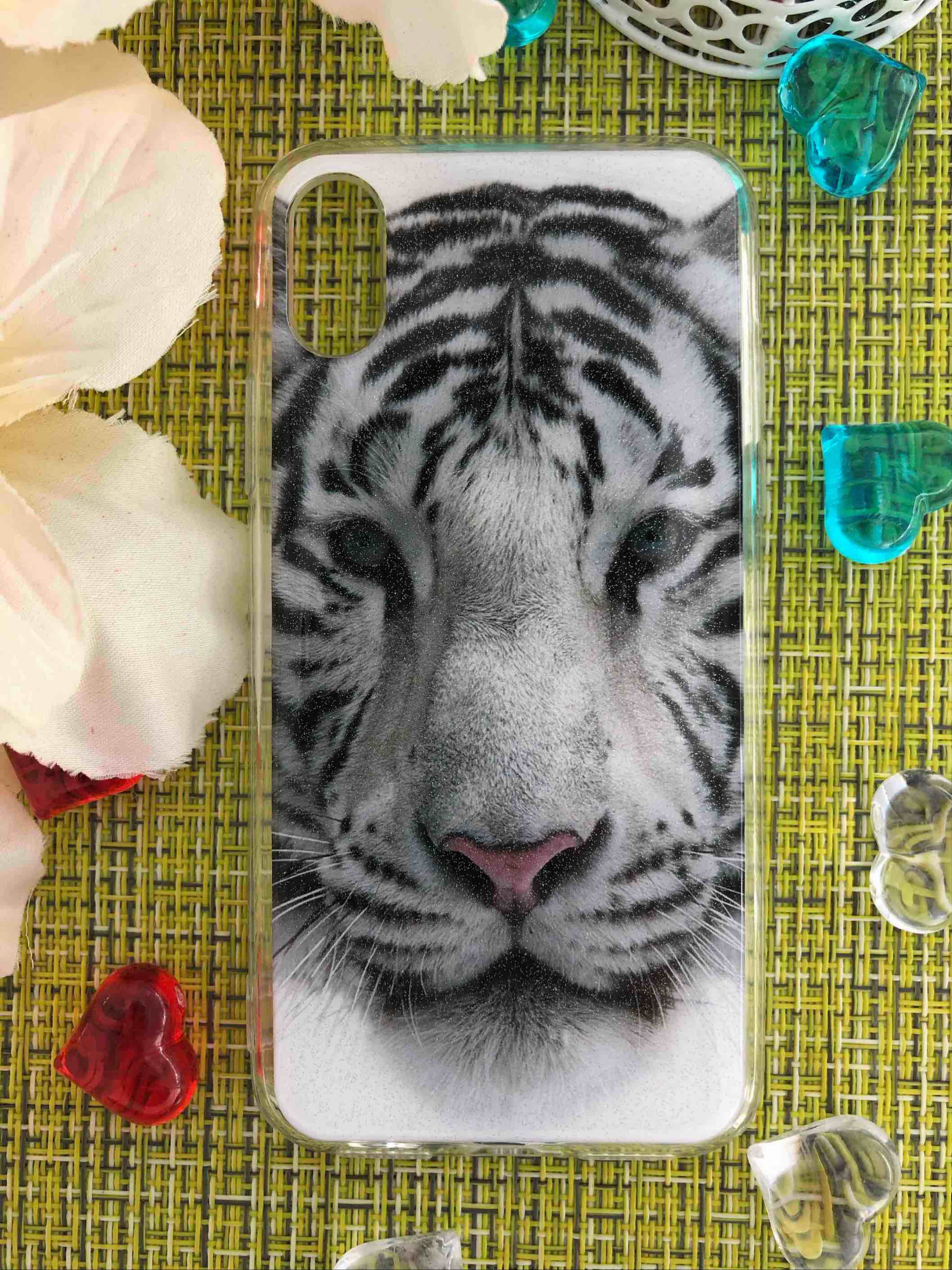 Чехол накладка для APPLE iPhone X, XS, силикон, рисунок Белый тигр в фас.