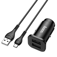 АЗУ (автомобильное зарядное устройство) HOCO NZ4 Wise, 2 USB порта, кабель Micro USB, 1 метр, цвет черный