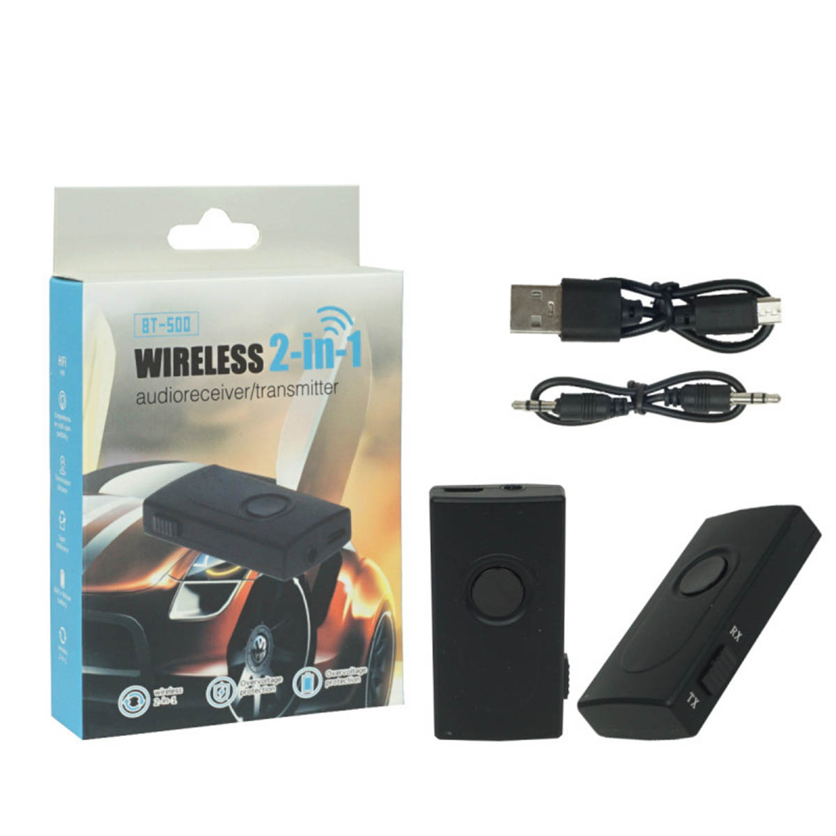 Адаптер Bluetooth BT-500, Wireless 2 in 1, цвет черный