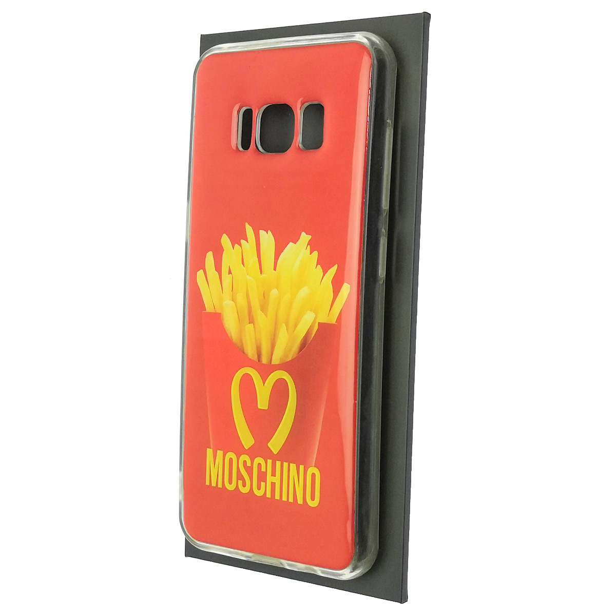 Чехол накладка для SAMSUNG Galaxy S8 (SM-G950), силикон, глянцевый, блестки, рисунок MOSCHINO картошка фри