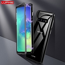 Чехол магнитный для SAMSUNG Galaxy S10 2019 (SM-973), закаленное стекло, металл, цвет серебристо прозрачный.