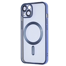 Чехол накладка FASHION CASE для APPLE iPhone 13,  поддержкой MagSafe, силикон, защита камеры, цвет окантовки синий