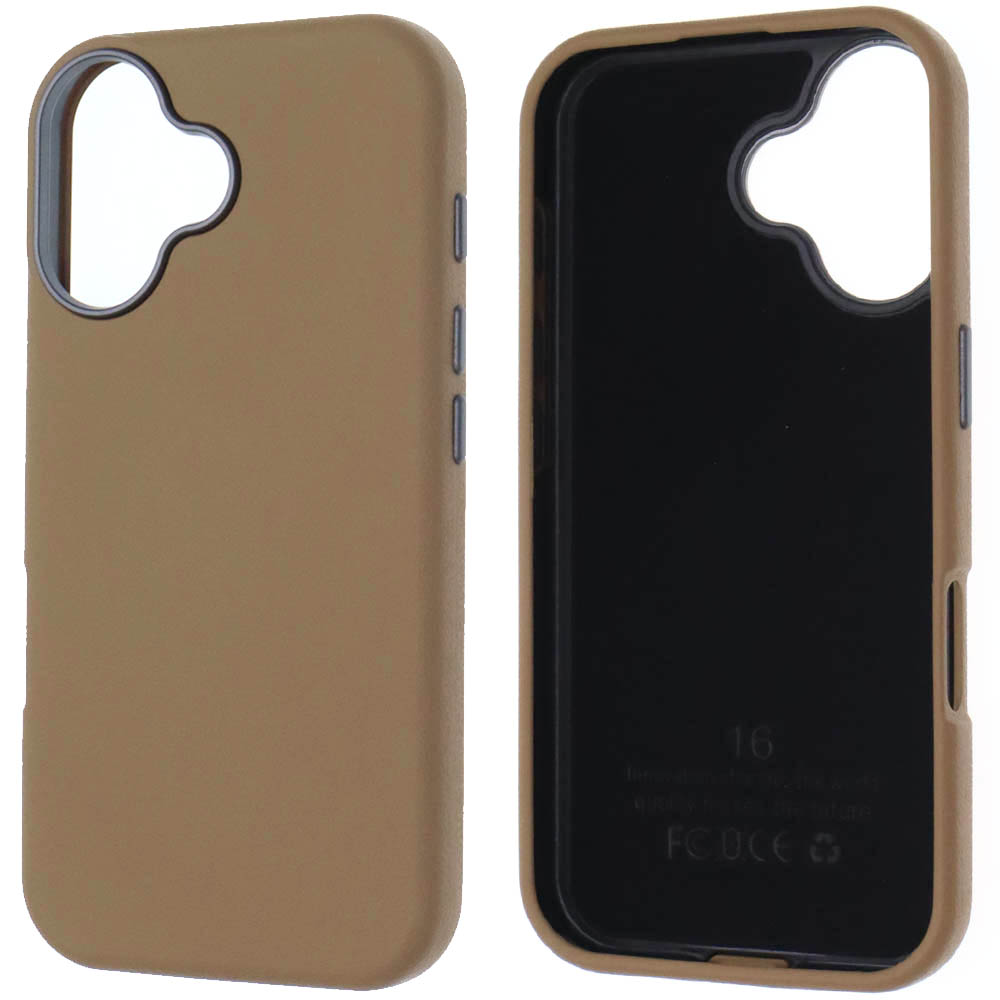 Чехол накладка для APPLE iPhone 16 (6.1"), силикон, пластик, текстура кожи, бархат, цвет коричневый