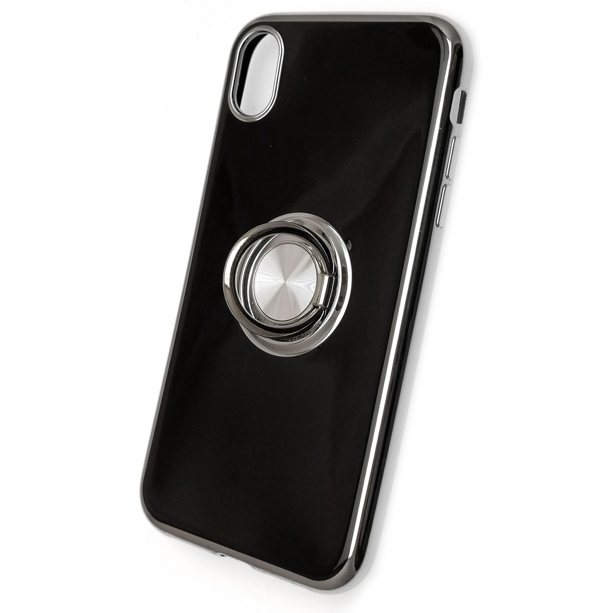 Чехол накладка для APPLE iPhone XR, силикон, с лого, кольцо держатель, цвет черный.
