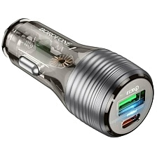 АЗУ (Автомобильное зарядное устройство) BOROFONE BZ30, 30W, 1 USB, 1 USB Type C, PD30W, QC3.0, цвет прозрачно черный