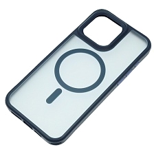 Чехол накладка Sky Armor с поддержкой MagSafe для APPLE iPhone 15 Pro Max, сменные уголки для шнурка, прозрачный, цвет окантовки темно синий