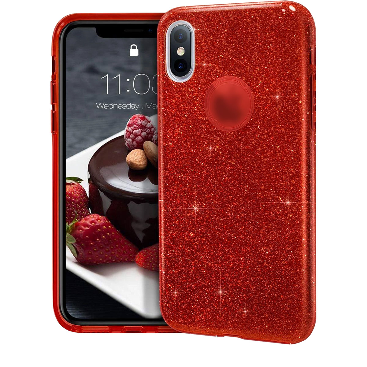 Чехол накладка Shine для APPLE iPhone XS MAX, силикон, блестки, цвет красный