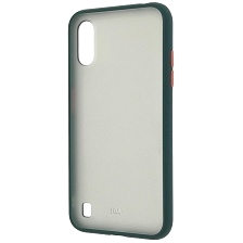 Чехол накладка SKIN SHELL для SAMSUNG Galaxy A01 (SM-A015F), силикон, пластик, цвет окантовки темно зеленый