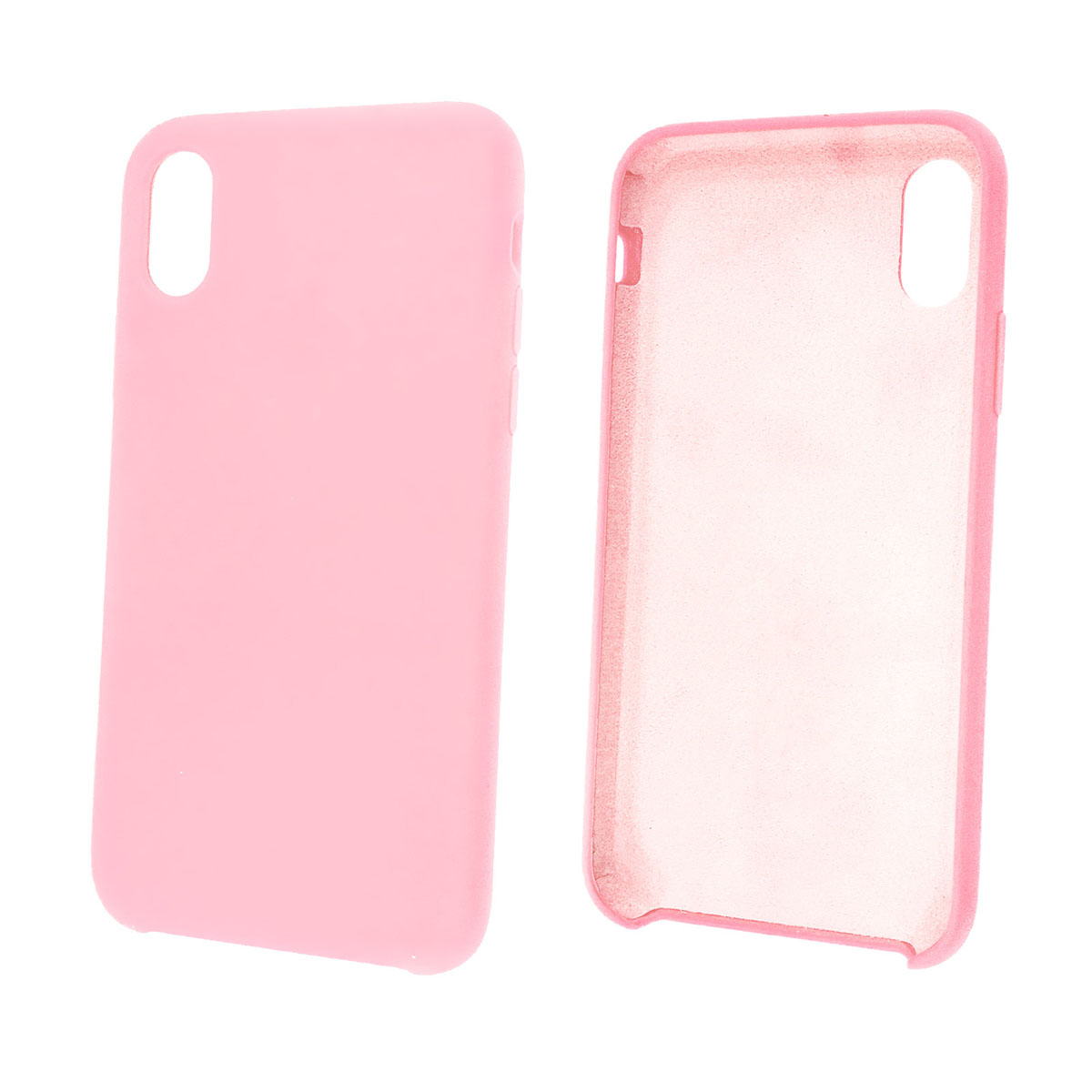 Чехол накладка Silicon Case для APPLE iPhone X, XS, силикон, бархат, цвет светло розовый.