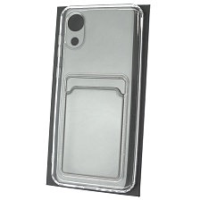Чехол накладка CARD CASE для SAMSUNG Galaxy A03 Core (SM-A032F), силикон, отдел для карт, цвет прозрачный