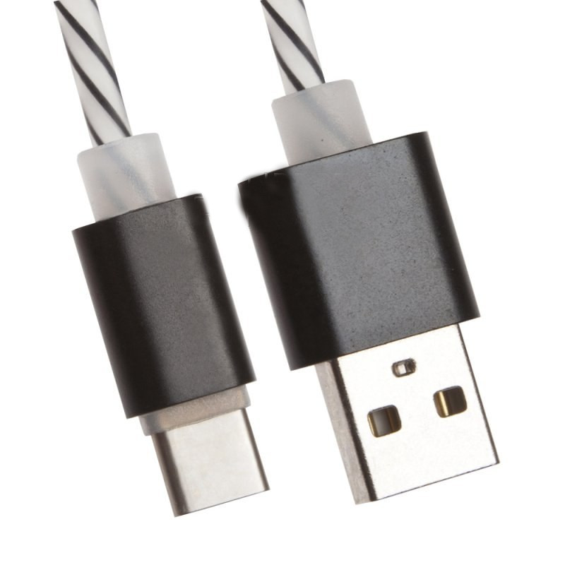 USB кабель "LP" USB Type-C витая пара с металлическими разъемами 1 м. (белый с черным/европакет).