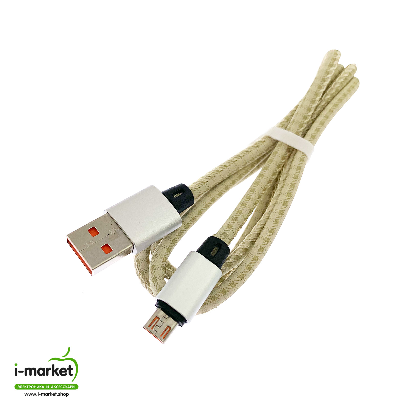USB Дата кабель A88 для заряда и синхронизации, тип Micro-USB, в армированной под кожу оболочке, длина 1 метр, цвет золотистый.