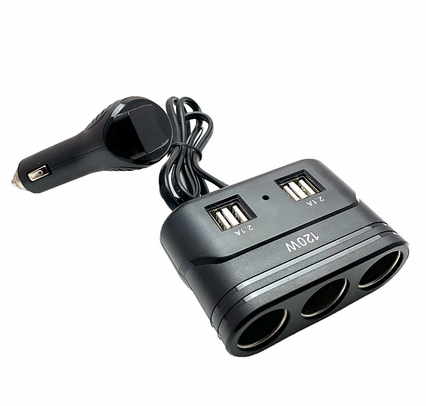 Автомобильный разветвитель OLESSON 1678, 120W, 12/24V, 3 выхода прикуривателя, 4 USB, цвет черный